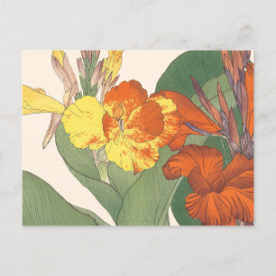Vintage japanische Tigerlilien-Holzschnittkunst Postkarte