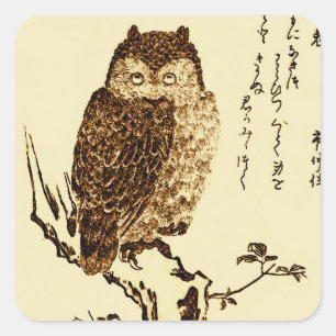 Vintage japanische Tintenzeichnung einer Eule Aufkleber