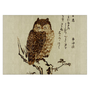 Vintage japanische Tintenzeichnung einer Eule Schneidebrett