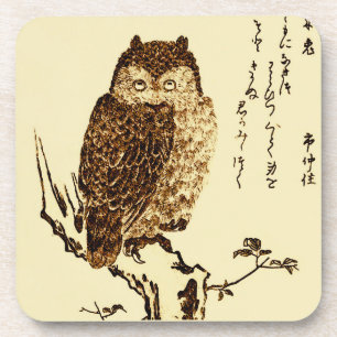 Vintage japanische Tintenzeichnung einer Eule Untersetzer