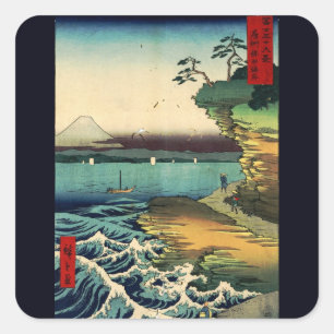 Vintage-Japanische Ukiyo-e Mt. Fuji 房州保田ノ海岸 Quadratischer Aufkleber