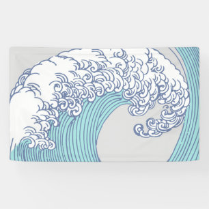 Vintage-Japanische Ukiyo-e-Surfwellen-Kunst Blaue Banner