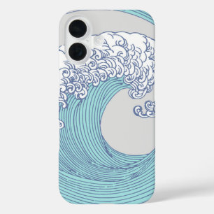 Vintage-Japanische Ukiyo-e-Surfwellen-Kunst Blaue iPhone 16 Hülle