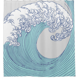 Vintage-Japanische Ukiyo-e-Surfwellen-Kunst Blaue Duschvorhang