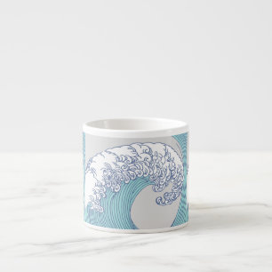 Vintage-Japanische Ukiyo-e-Surfwellen-Kunst Blaue Espressotasse