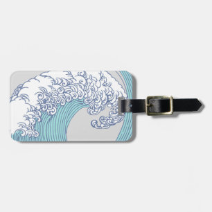 Vintage-Japanische Ukiyo-e-Surfwellen-Kunst Blaue  Gepäckanhänger