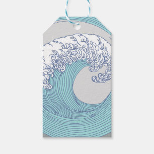 Vintage-Japanische Ukiyo-e-Surfwellen-Kunst Blaue Geschenkanhänger