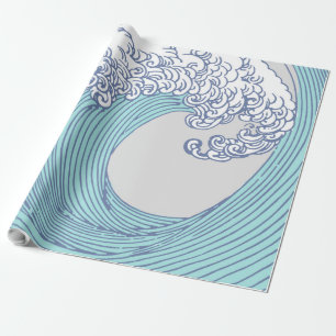 Vintage-Japanische Ukiyo-e-Surfwellen-Kunst Blaue Geschenkpapier