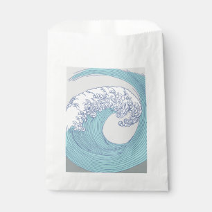 Vintage-Japanische Ukiyo-e-Surfwellen-Kunst Blaue Geschenktütchen