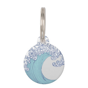 Vintage-Japanische Ukiyo-e-Surfwellen-Kunst Blaue Haustiermarke