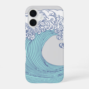 Vintage-Japanische Ukiyo-e-Surfwellen-Kunst Blaue iPhone 16 Hülle
