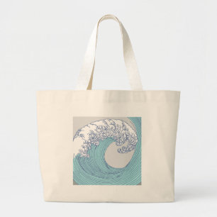 Vintage-Japanische Ukiyo-e-Surfwellen-Kunst Blaue Jumbo Stoffbeutel