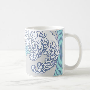 Vintage-Japanische Ukiyo-e-Surfwellen-Kunst Blaue Kaffeetasse