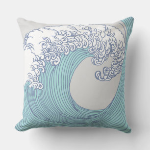 Vintage-Japanische Ukiyo-e-Surfwellen-Kunst Blaue Kissen