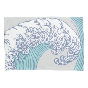 Vintage-Japanische Ukiyo-e-Surfwellen-Kunst Blaue Kissenbezug