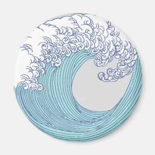 Vintage-Japanische Ukiyo-e-Surfwellen-Kunst Blaue Magnet