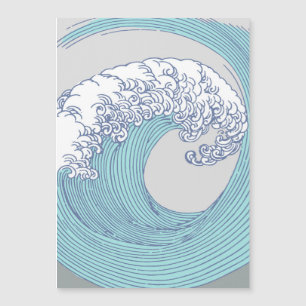 Vintage-Japanische Ukiyo-e-Surfwellen-Kunst Blaue Magnetkarte