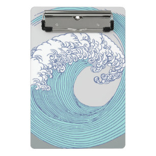 Vintage-Japanische Ukiyo-e-Surfwellen-Kunst Blaue Mini Klemmbrett