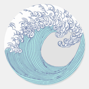 Vintage-Japanische Ukiyo-e-Surfwellen-Kunst Blaue Runder Aufkleber
