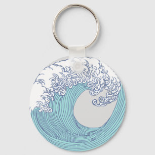 Vintage-Japanische Ukiyo-e-Surfwellen-Kunst Blaue Schlüsselanhänger