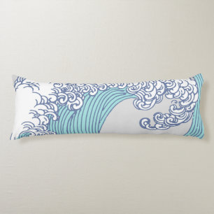 Vintage-Japanische Ukiyo-e-Surfwellen-Kunst Blaue Seitenschläferkissen