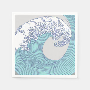 Vintage-Japanische Ukiyo-e-Surfwellen-Kunst Blaue Serviette