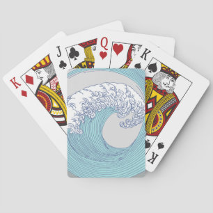 Vintage-Japanische Ukiyo-e-Surfwellen-Kunst Blaue Spielkarten