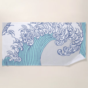 Vintage-Japanische Ukiyo-e-Surfwellen-Kunst Blaue Strandtuch