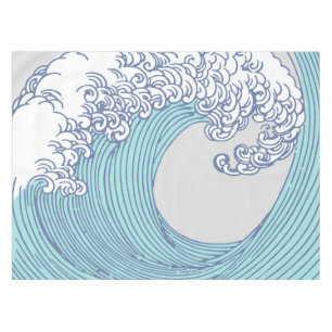 Vintage-Japanische Ukiyo-e-Surfwellen-Kunst Blaue Tischdecke