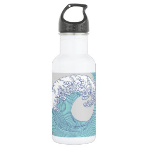 Vintage-Japanische Ukiyo-e-Surfwellen-Kunst Blaue Trinkflasche