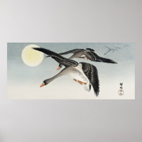 Vintage japanische Vögel auf Vollmond von Ohara Ko