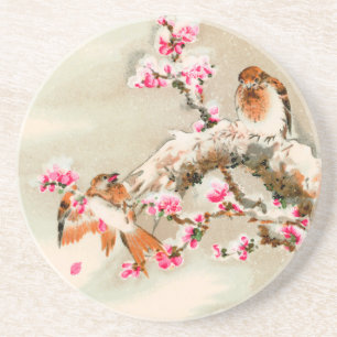 Vintage japanische Vögel auf Zweig Getränkeuntersetzer