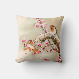 Vintage japanische Vögel auf Zweig Kissen