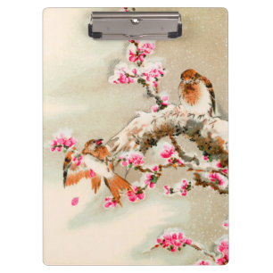 Vintage japanische Vögel auf Zweig Klemmbrett