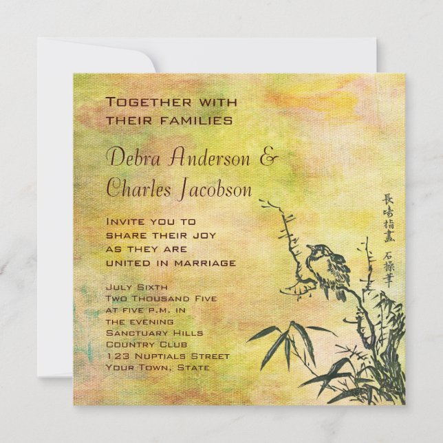 Vintage japanische Vogelhochzeit Einladung (Vorderseite)