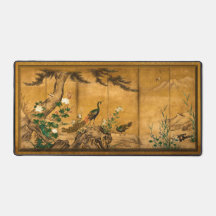 Vintage japanische Vogelkunst-Schreibtischunterlag