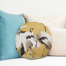 Vintage japanische Vogelschwärme Rundes Kissen