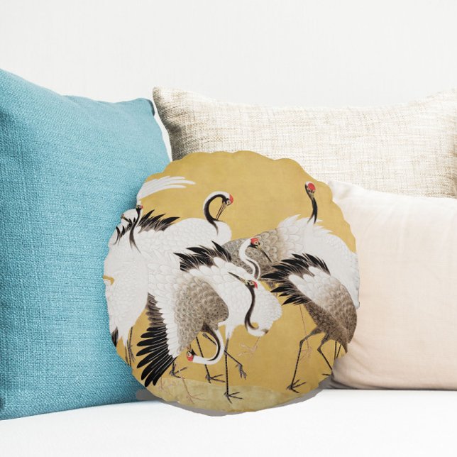 Vintage japanische Vogelschwärme Rundes Kissen (Von Creator hochgeladen)