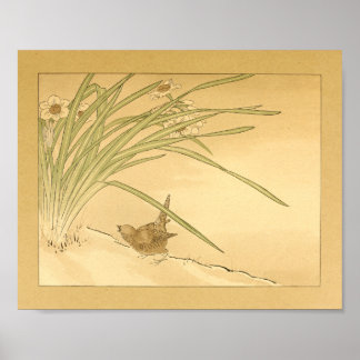 Vintage Japanische Wandkunst Vogel Poster