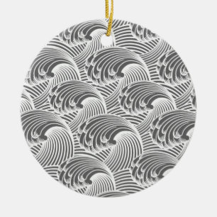 Vintage japanische Waves, grau/grau und weiß Keramik Ornament