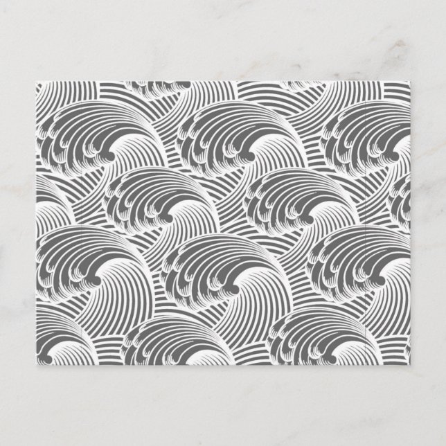 Vintage japanische Waves, grau/grau und weiß Postkarte (Vorderseite)