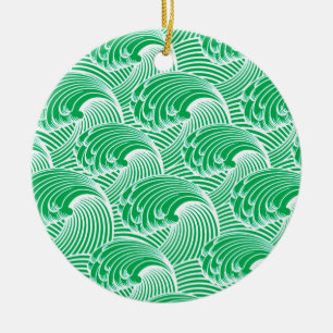 Vintage japanische Waves, Jade Green und White Keramik Ornament