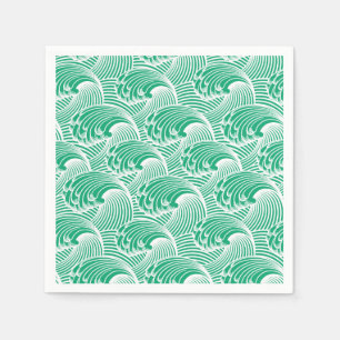 Vintage japanische Waves, Jade Green und White Serviette