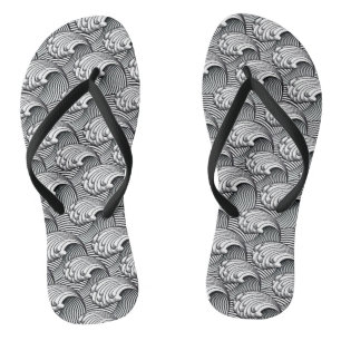 Vintage japanische Waves, schwarz und weiß Flip Flops