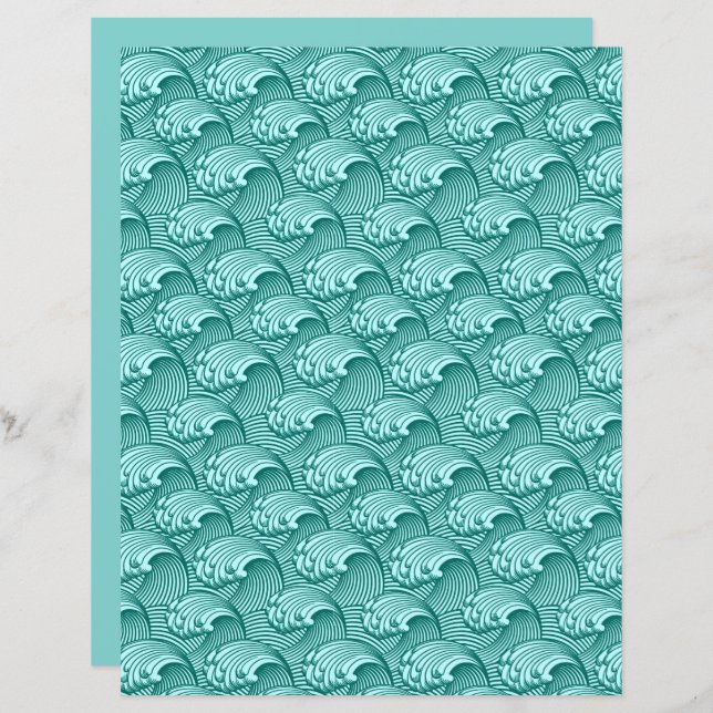 Vintage japanische Waves, Türkis und Aqua (Vorne/Hinten)