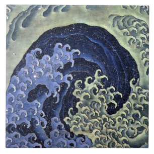 Vintage japanische Weibchenwelle von Hokusai Fliese