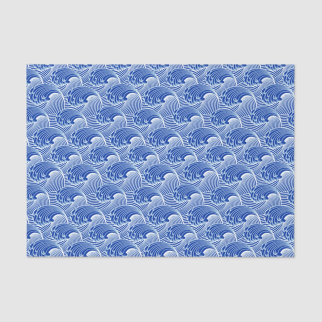 Vintage japanische Wellen, Kobalt-Blau und Weiß Seidenpapier (Vorderseite)