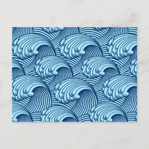 Vintage japanische Wellen, Navy und Himmelblau Postkarte