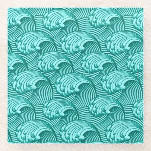 Vintage japanische Wellen, Türkis und Aquamarin Glasuntersetzer