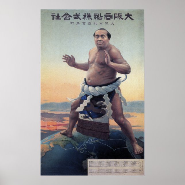 Vintage japanische Weltreise mit Sumo Wrestler Poster (Vorne)